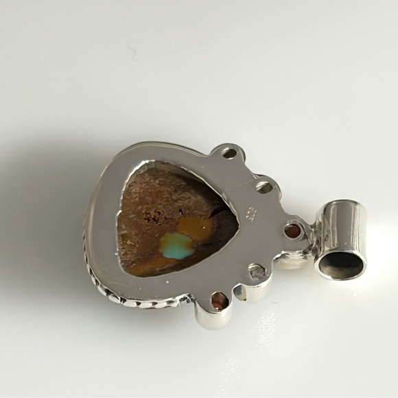 Solid Sterling Silver 925 Red Garnet Turquoise Pendant Southwest Vintage Style - Picture 5 of 6